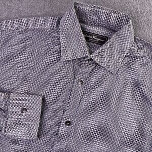 Salvatore Ferragamo Gancio All Over Print Button Down Shirt Men's M White Navy